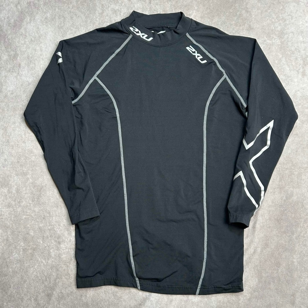 2XU Mens Compression Long Sleeve Mock Neck Shirt Black Size Medium